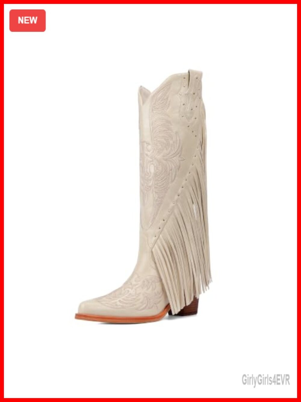 Faux Leather Fringe Cowboy Boots Pointed Toe Knee High Western Boots